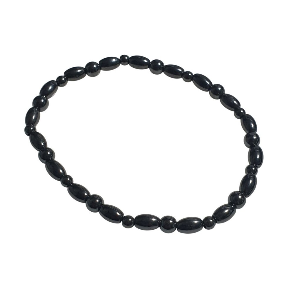 Large Wrist 9 In Black Magnetic Hematite Bead Stretch Bracelet Healing Gift